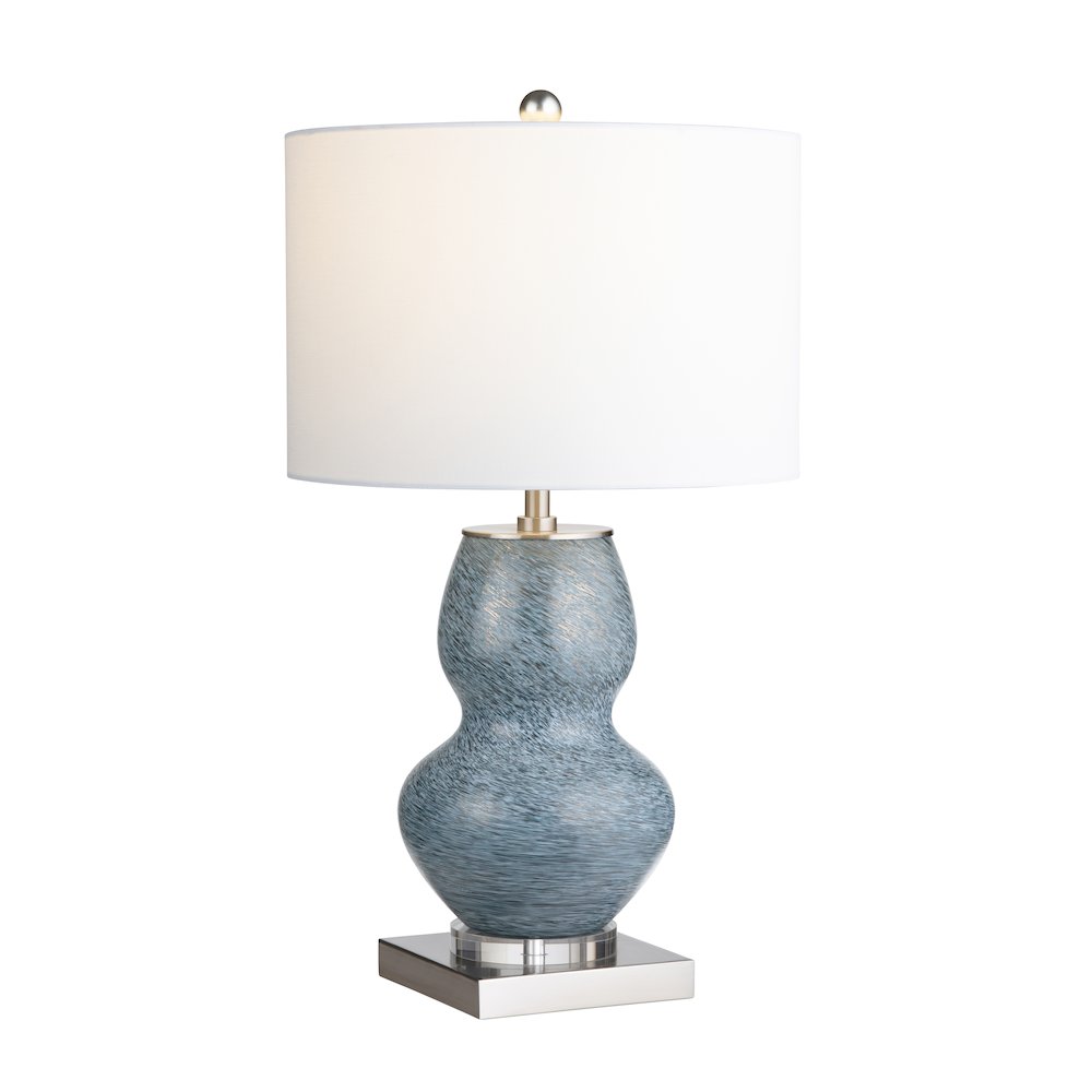 Double-Gourd Blue Ceramic Table Lamp With Crystal Base And Drum Shade.. Picture 2