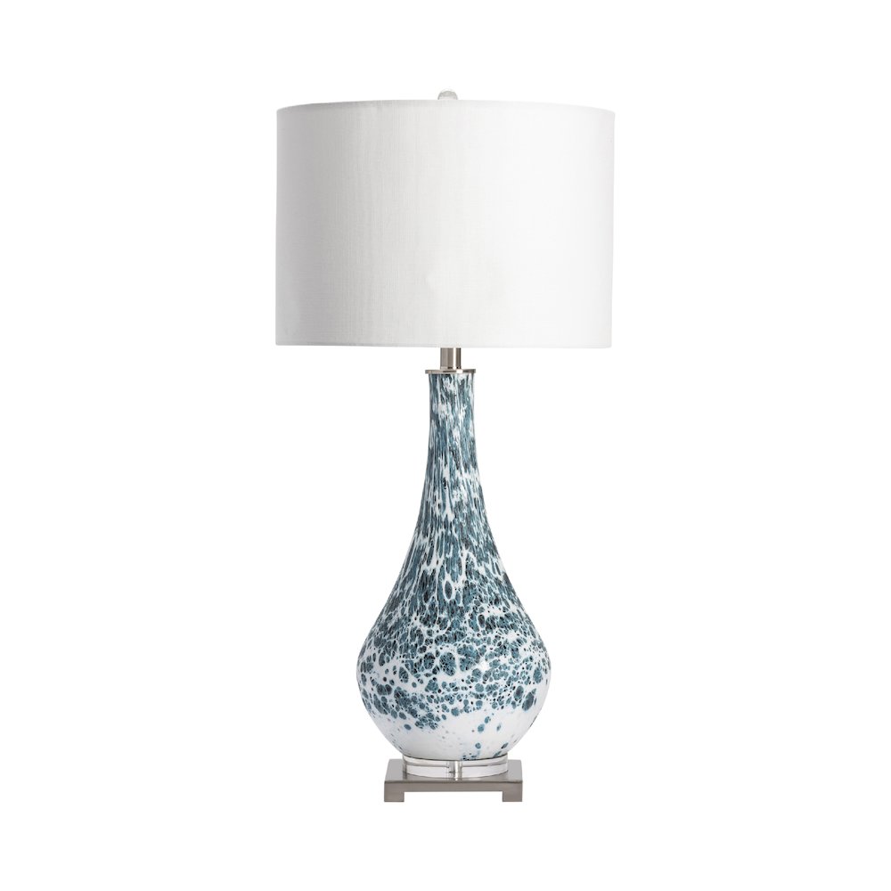 Blue And White Speckled Glass Lamp With Dual Pull Chains.. Picture 1