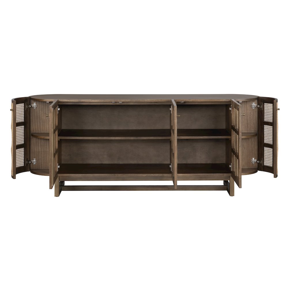 79" Oval Shaped Solid Wood And Cane 5-Door Media Credenza. Picture 3