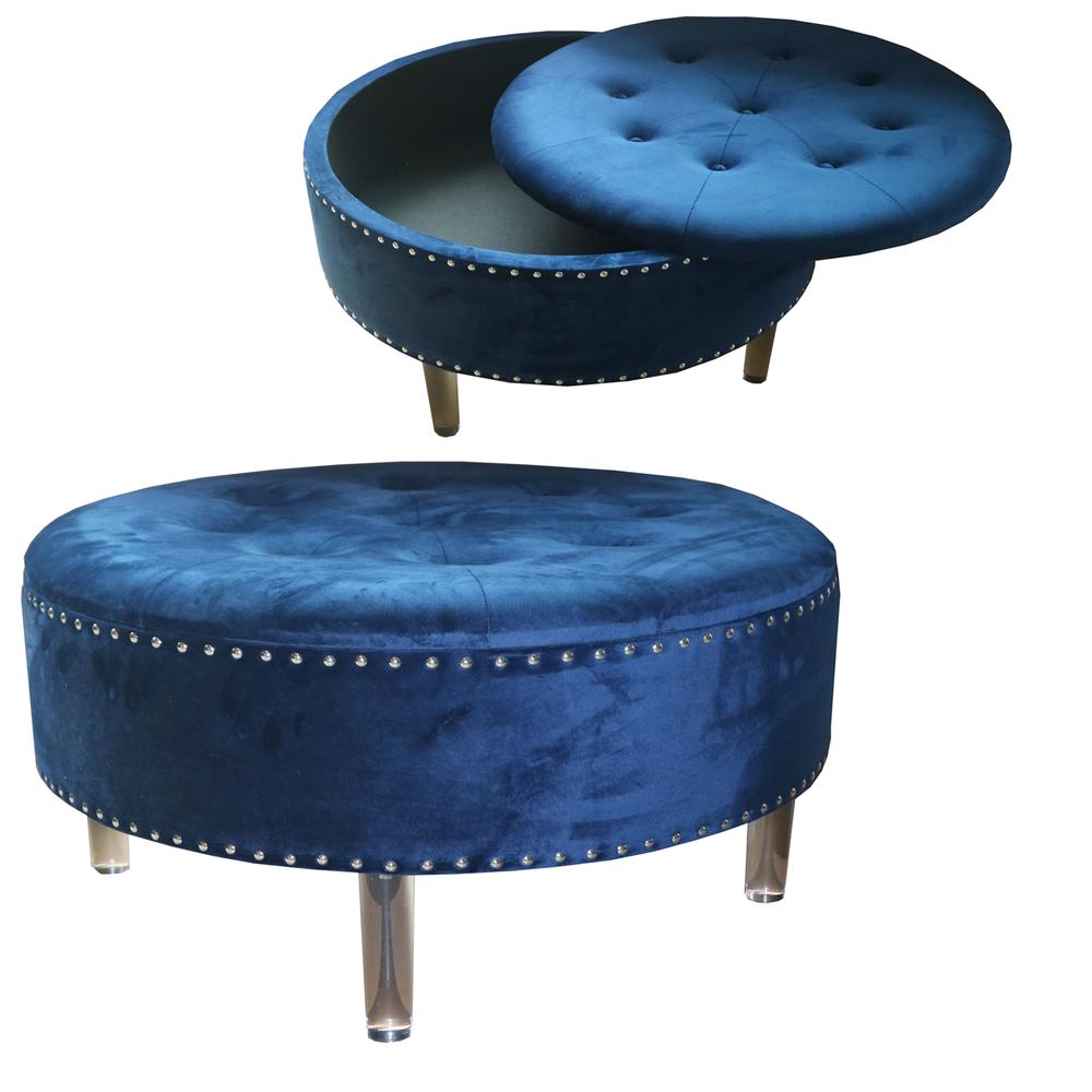 Crestview Blue Wooden Storage Stool EVFZR3147BU. Picture 2