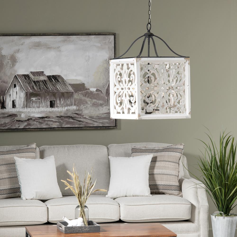 Mariah 29" White Wood and Metal Pendant Light. Picture 6