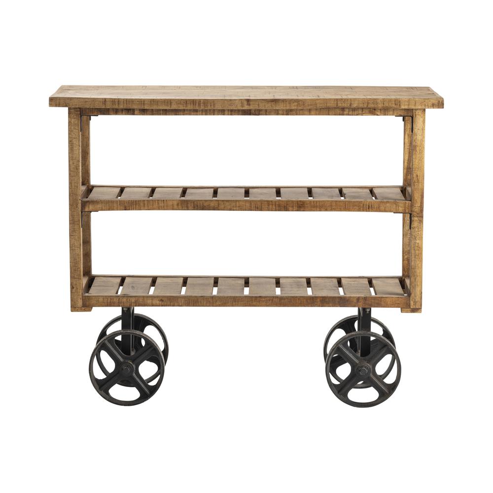 Crestview Collection Bengal Manor Mango Wood Industrial Cart Furniture, Brown. Picture 1