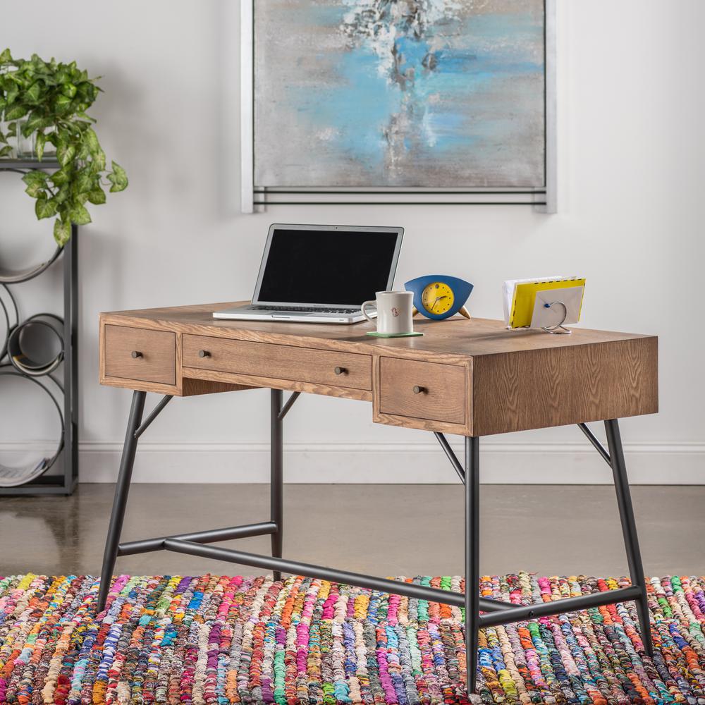 Crestview Collection Nolan 3 Drawer Metal and Burnished Oak Desk Accessories. Picture 2