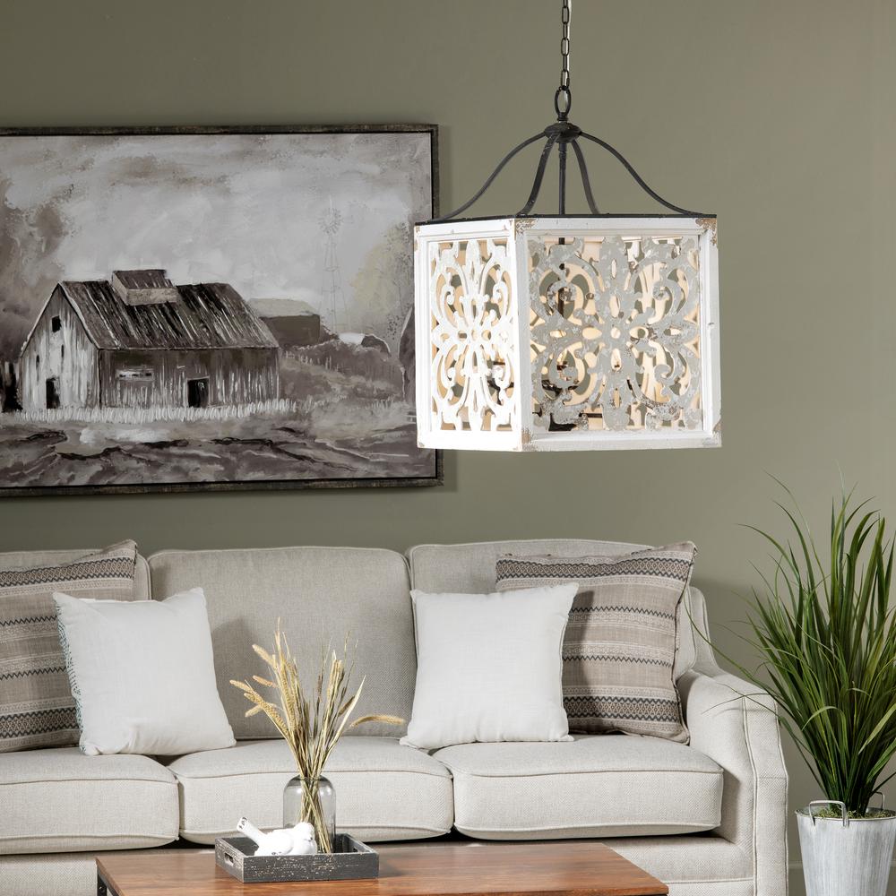 Mariah 29" White Wood and Metal Pendant Light. Picture 5