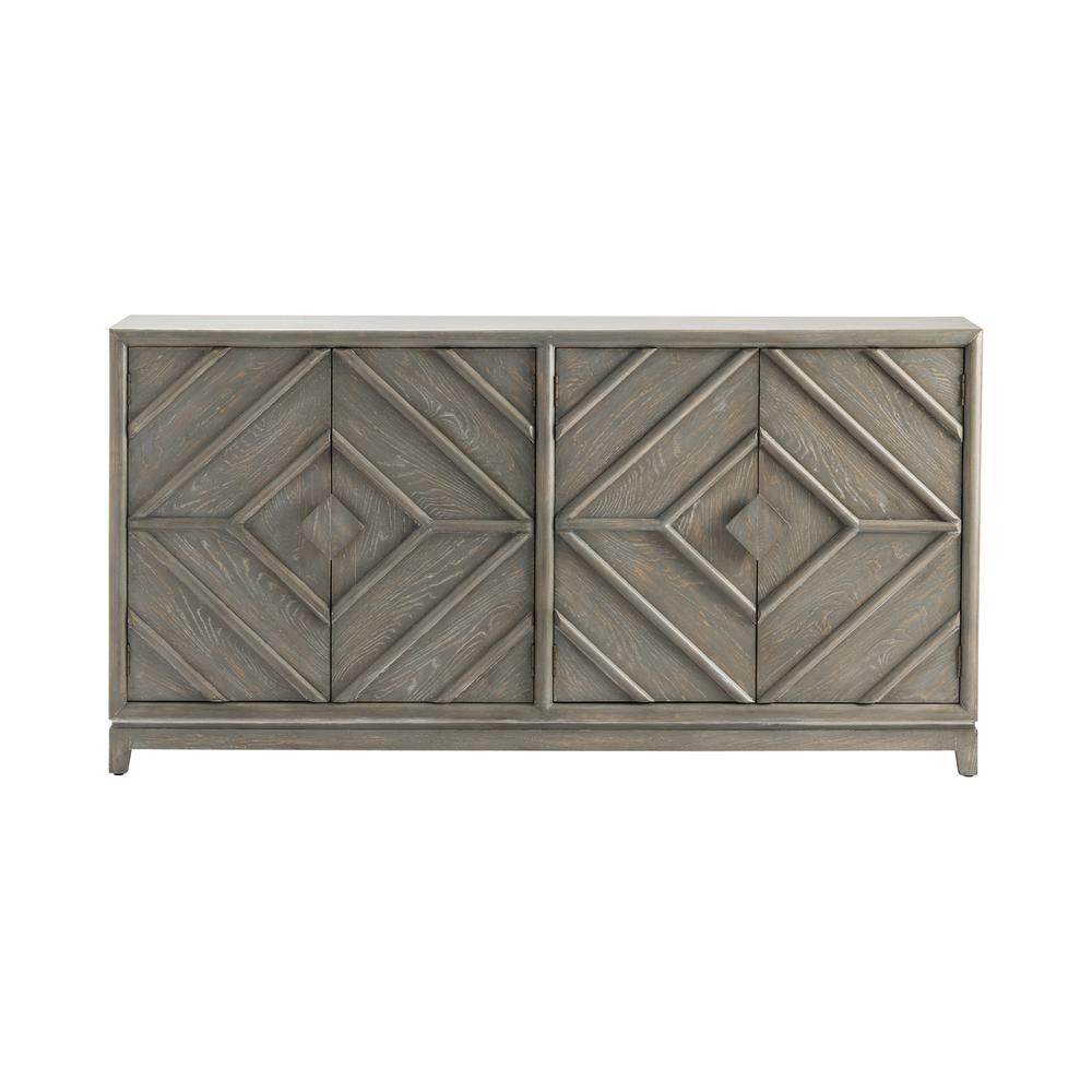 Crestview Collection Emerson 4 Door Diamond Design Grey Oak Sideboard. Picture 1