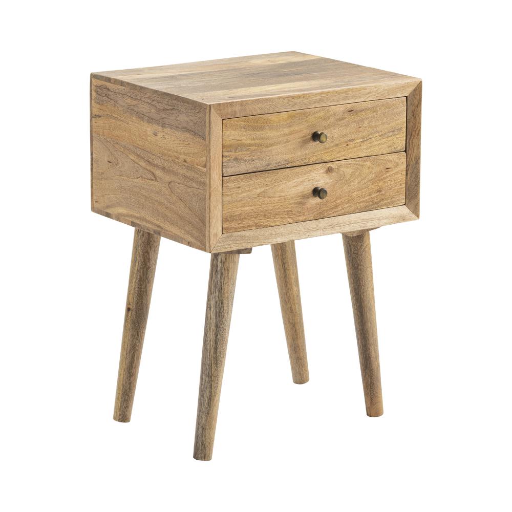 Bengal Manor Natural Mango Wood 2 Drawer Accent Table. Picture 1