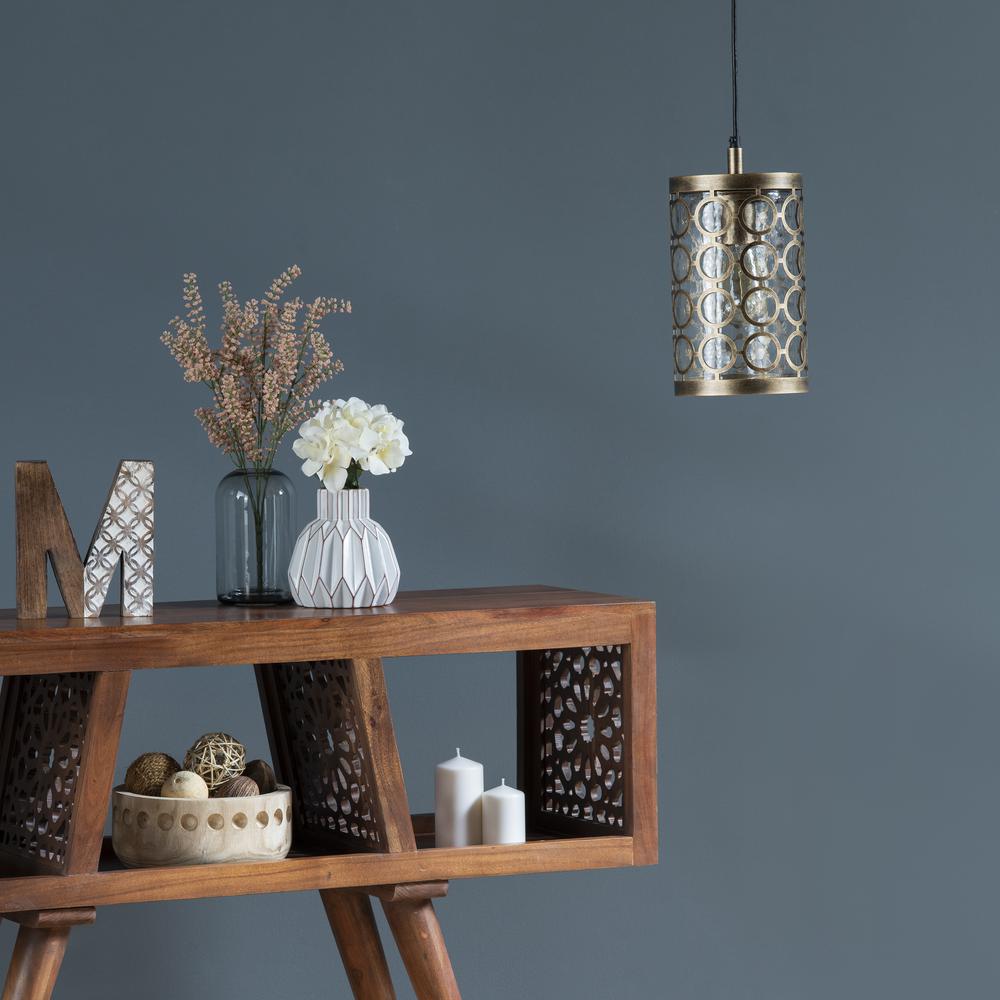 Crestview Collection Rosalie Distressed Antique Brass and Glass Pendant. Picture 6