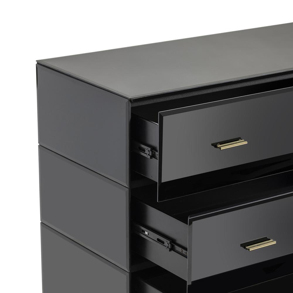 Crestview Collection Mercury Black Glass and Antique Brass 3 Drawer Chest. Picture 4