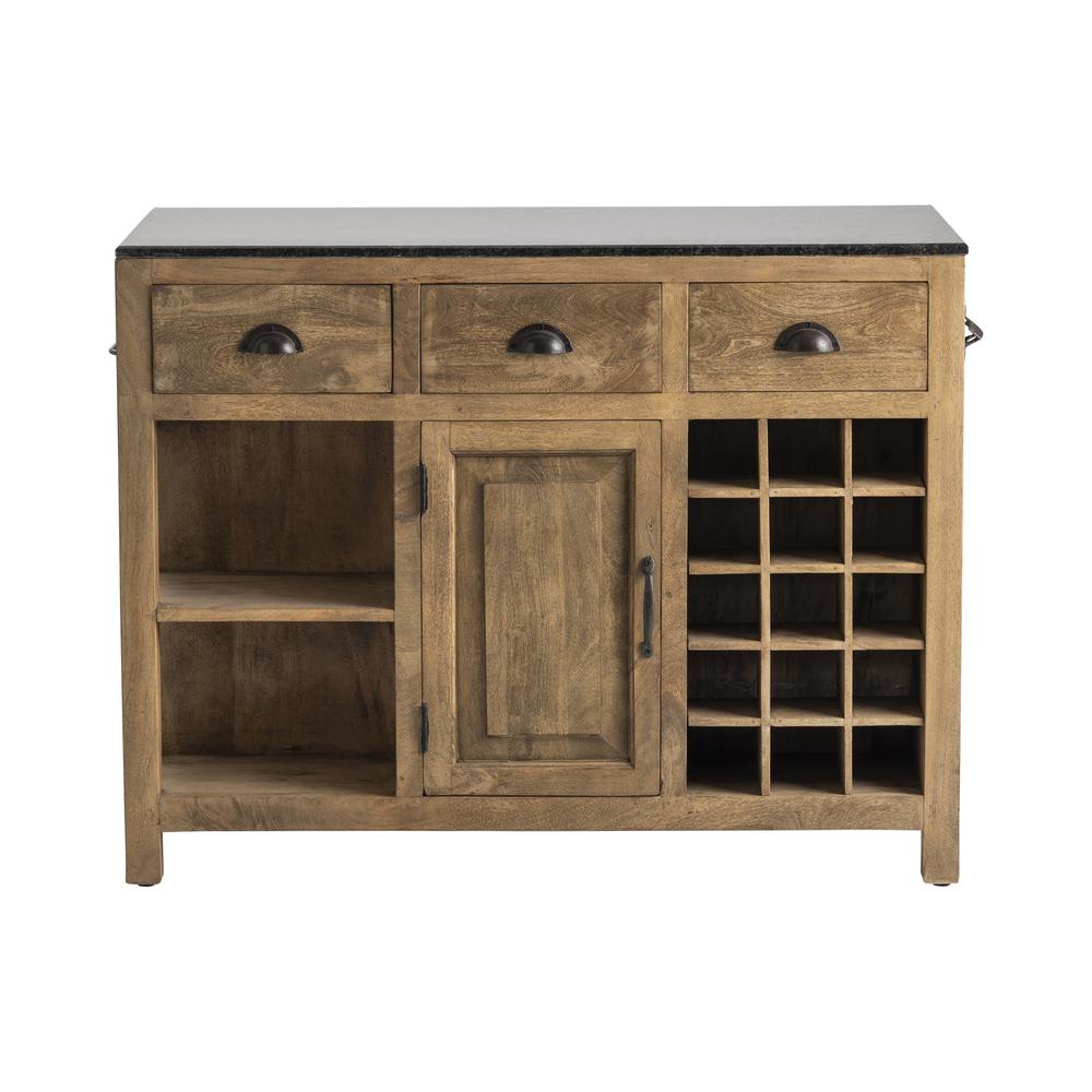 Bengal Manor Mango Wood and Granite Kitchen Island. Picture 2