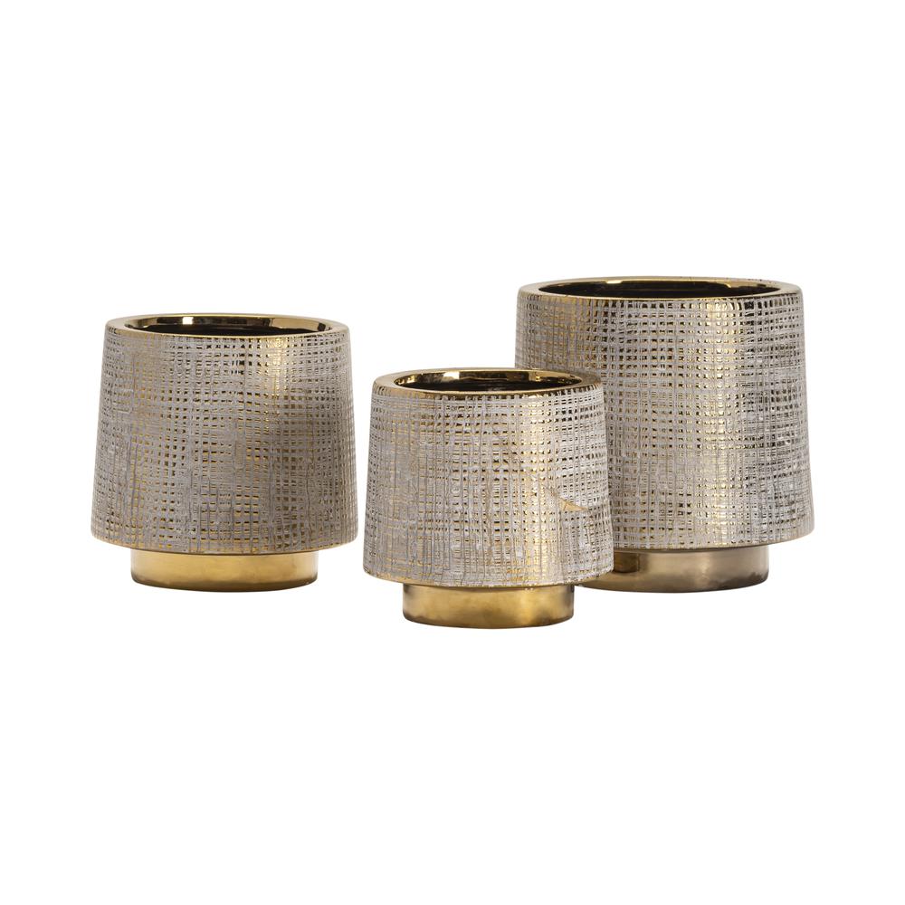Crestview Collection Beacon Gray and Gold Ceramic Vases Set of 3. Picture 1