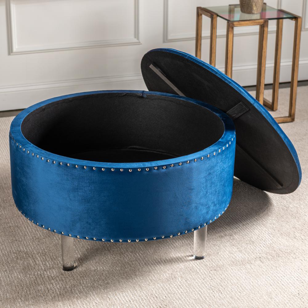 Crestview Blue Wooden Storage Stool EVFZR3147BU. Picture 4
