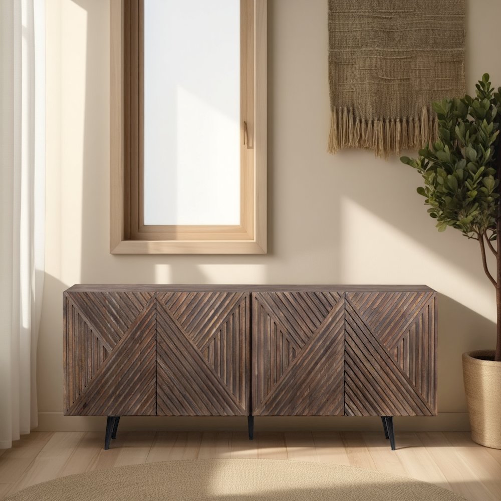 69" Solid Wood & Metal 4-Door Media Credenza. Picture 5