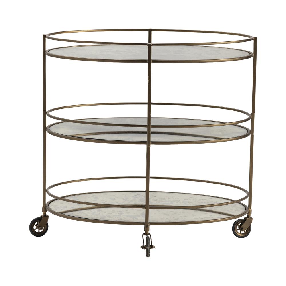 Crestview Collection Waterford Oval Bar Cart Metal Gold. Picture 1