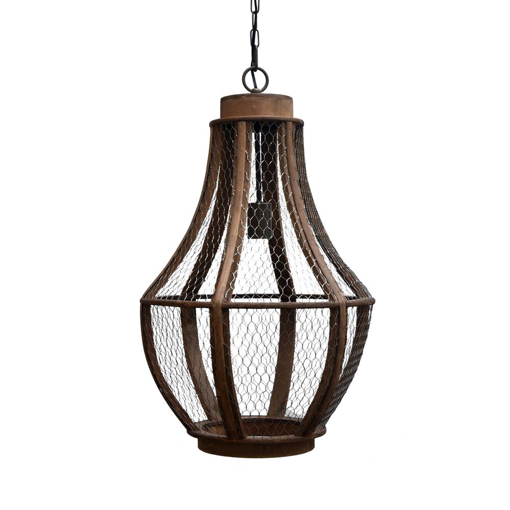 Brown Deja Single Light Metal and Wood Pendant. Picture 1