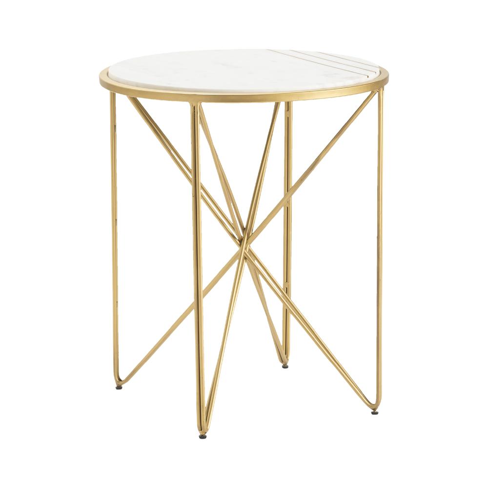 Crestview Collection CVFNR836 24" White Marble Inlay TOP Side Table Accessories. Picture 1