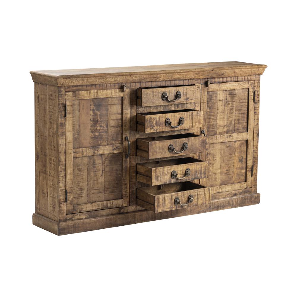Crestview Collection Bengal Manor Mango Wood 5 Drawer 2 Door Sideboard, Brown. Picture 4
