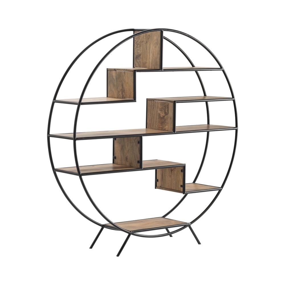 Crestview Collection Accord Round Metal and Wood Etagere Brown Wood. Picture 2