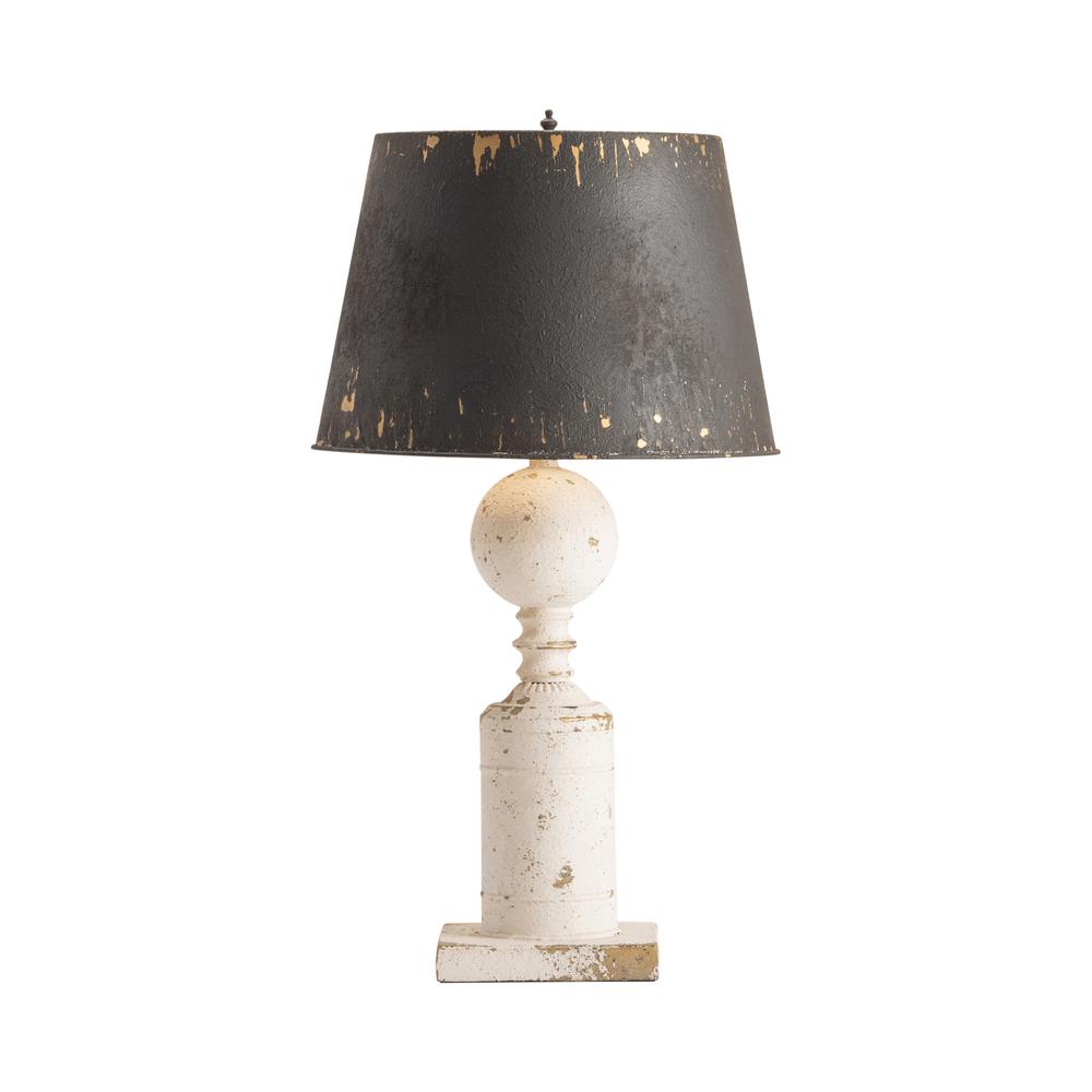 30.5"H White/Cream Wood Finish + Metal Shade Table Lamp. Picture 1