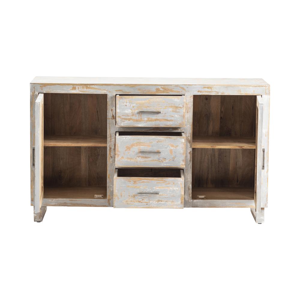 Bengal Manor Mango Wood 2 Door 3 Drawer Sideboard Heavily Distressed Grey Finish. Picture 3