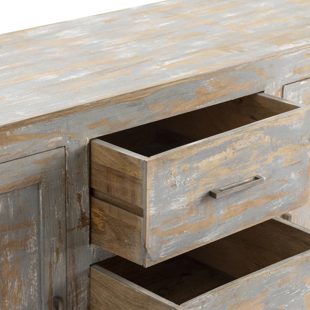 Bengal Manor Mango Wood 2 Door 3 Drawer Sideboard Heavily Distressed Grey Finish. Picture 5