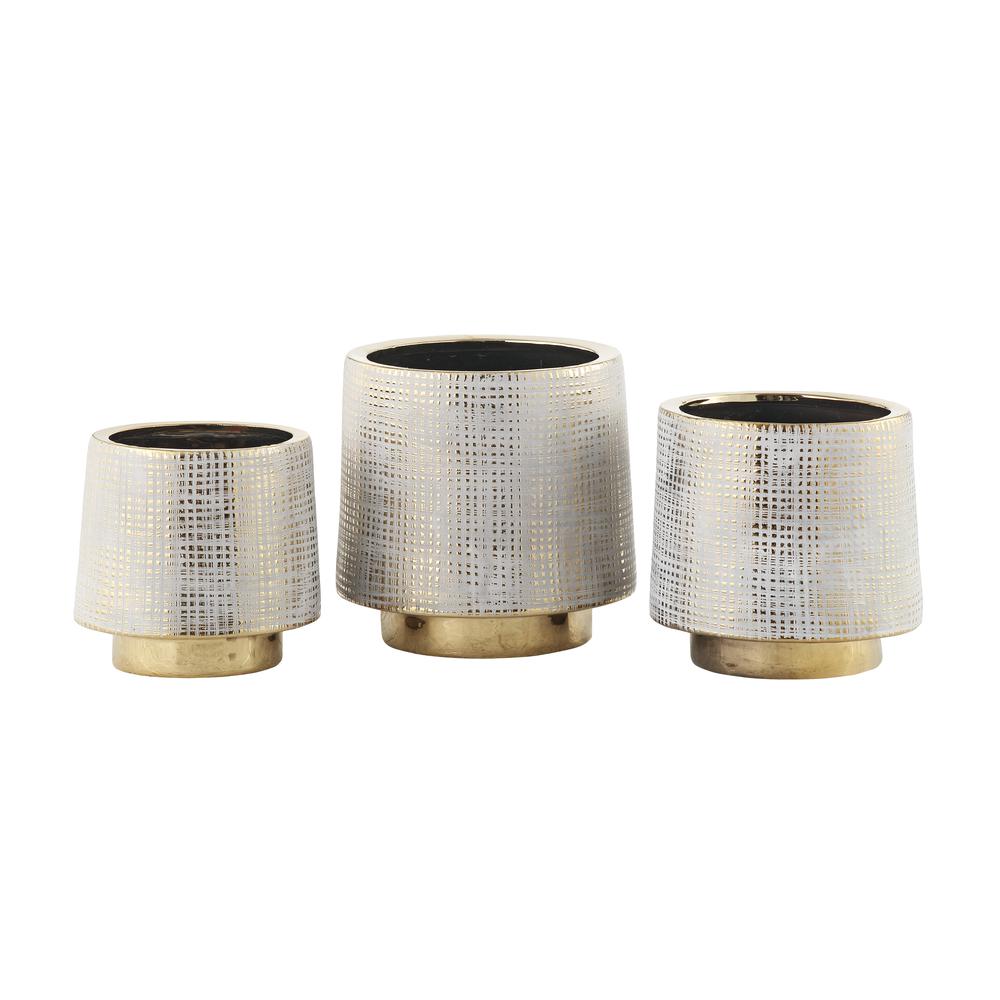 Crestview Collection Beacon Gray and Gold Ceramic Vases Set of 3. Picture 2