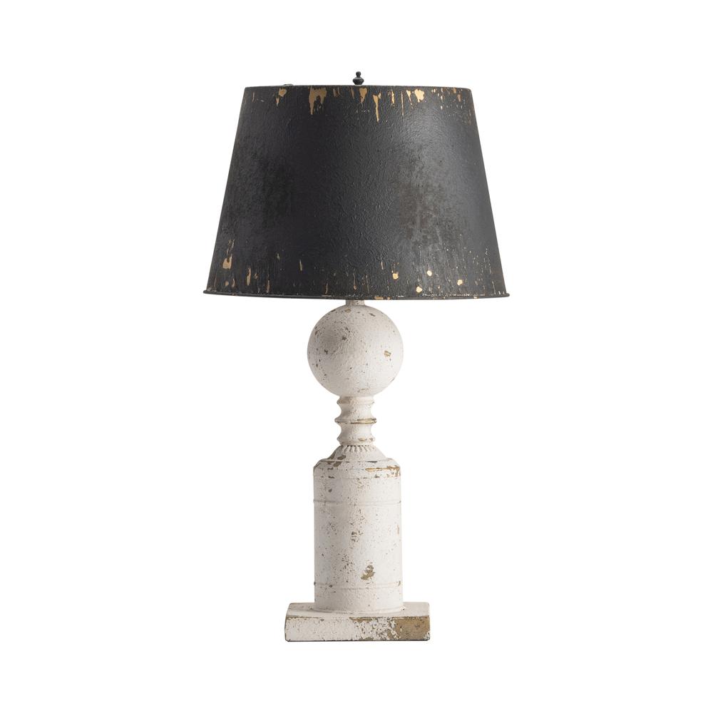 30.5"H White/Cream Wood Finish + Metal Shade Table Lamp. Picture 2