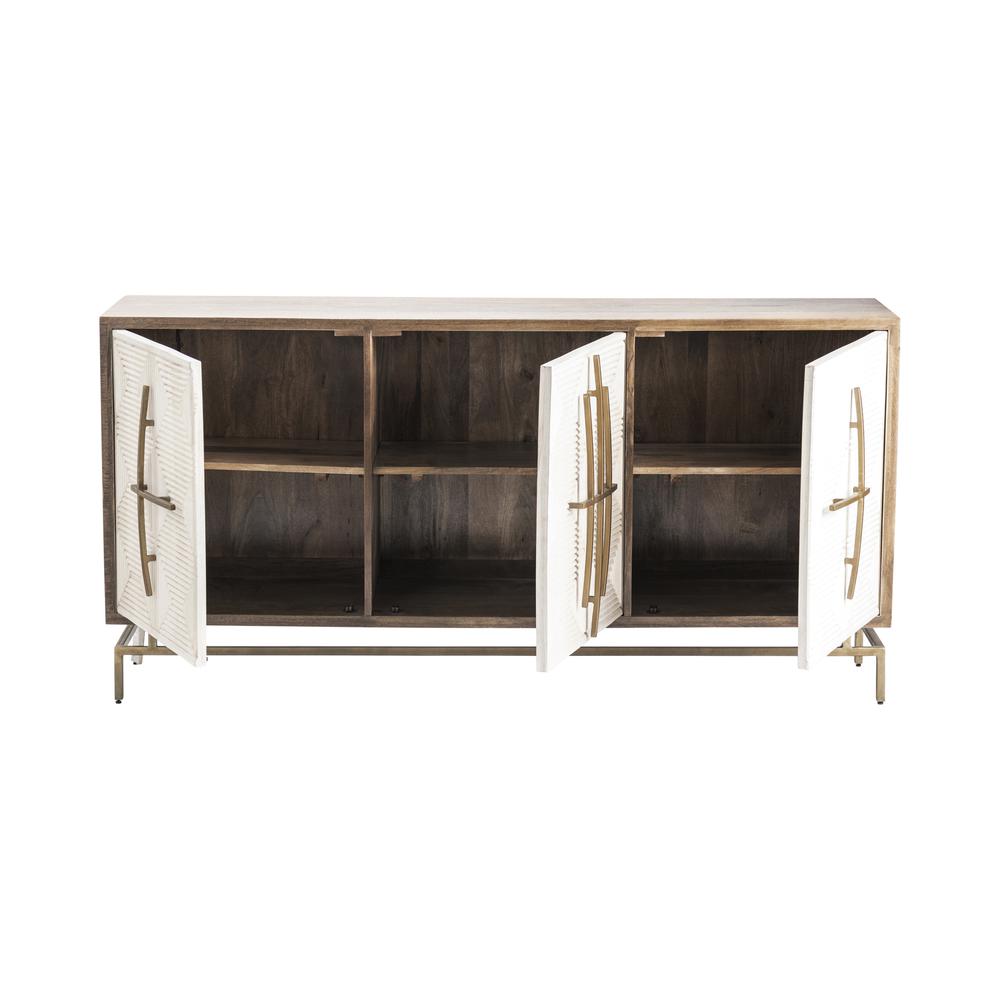 Bengal Manor Mango Wood 3 White Pattern Door Sideboard with Unique Antique Gold Hardware. Picture 4