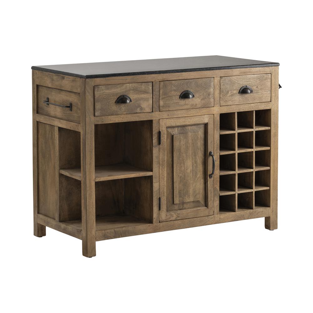 Bengal Manor Mango Wood and Granite Kitchen Island. Picture 1