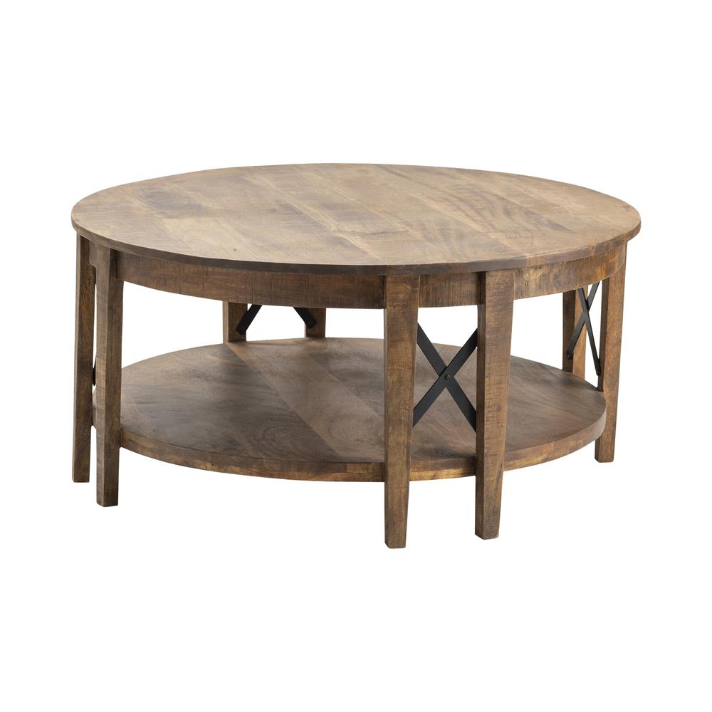 Crestview Collection 18" Black Metal Cross Round Cocktail Table Furniture. Picture 1