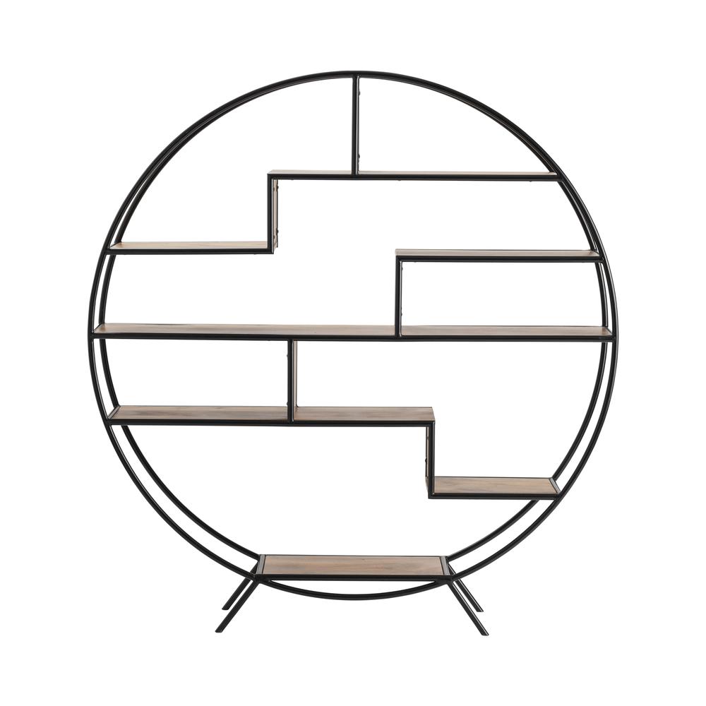 Crestview Collection Accord Round Metal and Wood Etagere Brown Wood. Picture 1