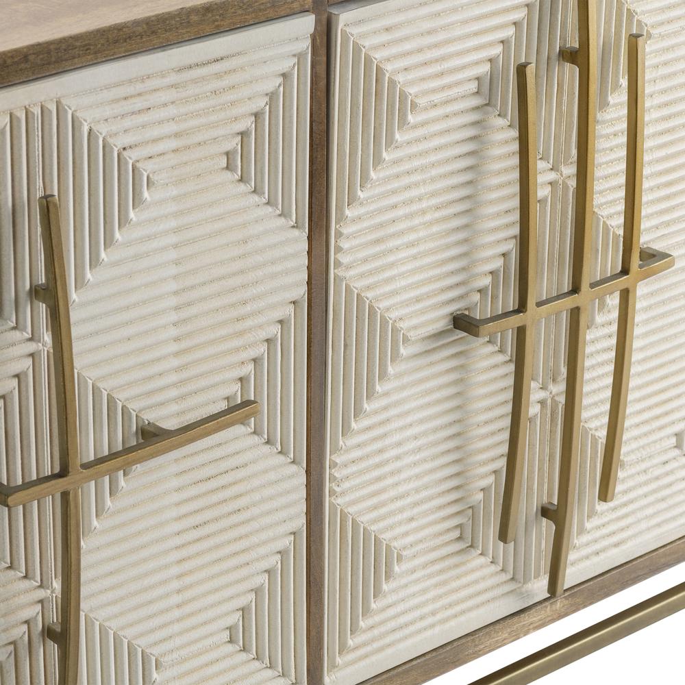 Bengal Manor Mango Wood 3 White Pattern Door Sideboard with Unique Antique Gold Hardware. Picture 3