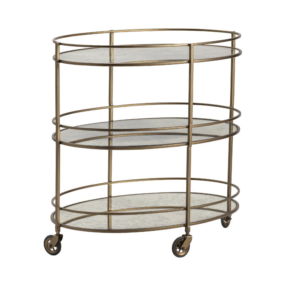 Crestview Collection Waterford Oval Bar Cart Metal Gold. Picture 2