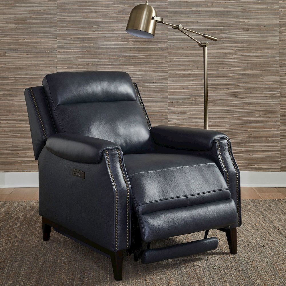 Rawling Triple Power Recliner Chair for Living Room Study - York Navy Leather. Picture 2