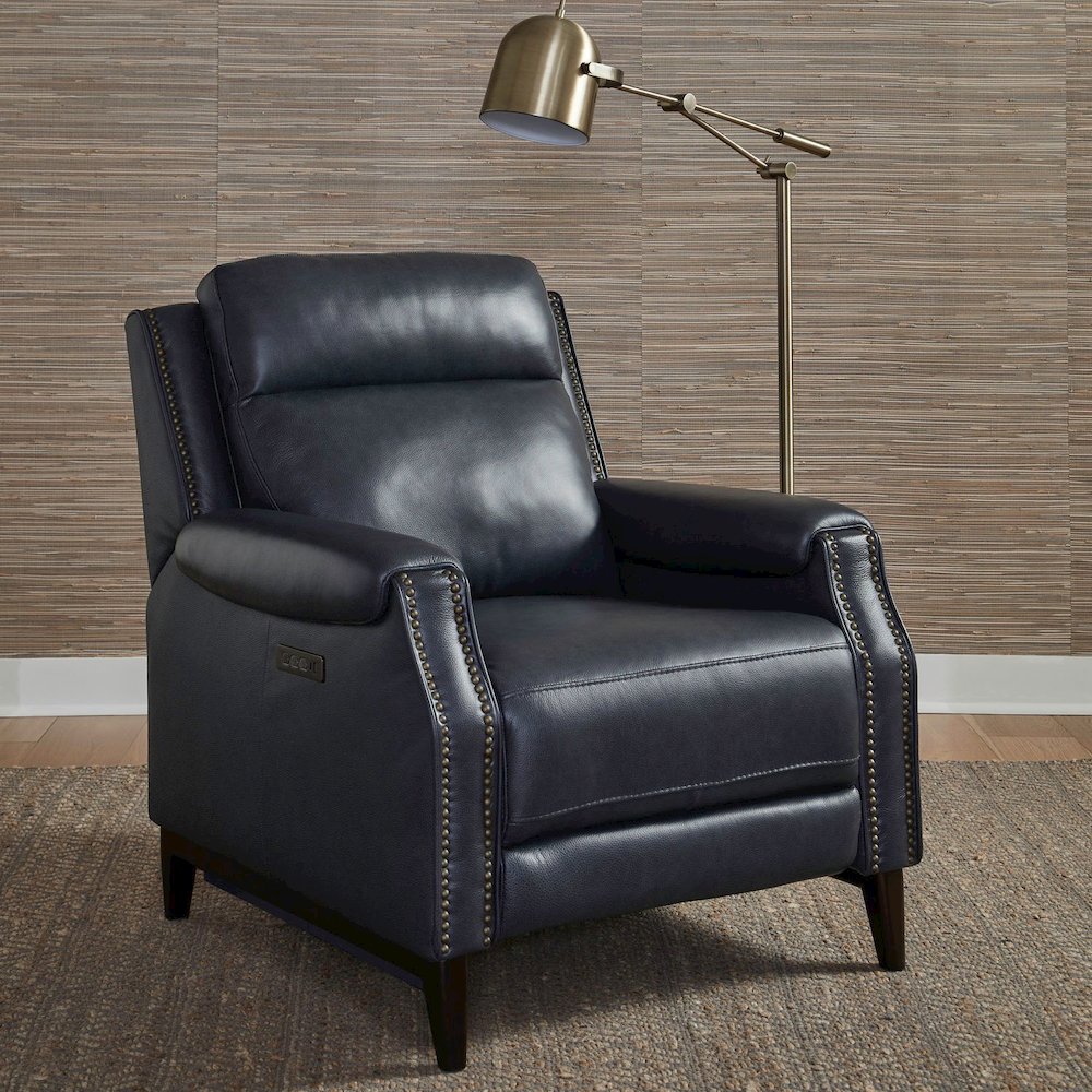 Rawling Triple Power Recliner Chair for Living Room Study - York Navy Leather. Picture 1