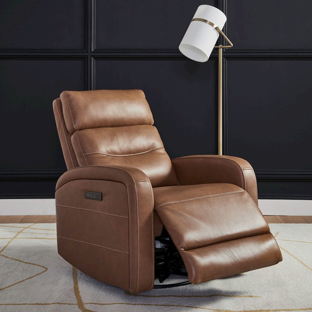Rosslyn Triple Power Recliner Living Room Chair - York Butternut Brown Leather. Picture 3