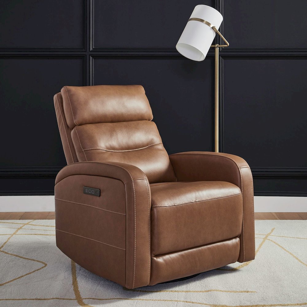 Rosslyn Triple Power Recliner Living Room Chair - York Butternut Brown Leather. Picture 2