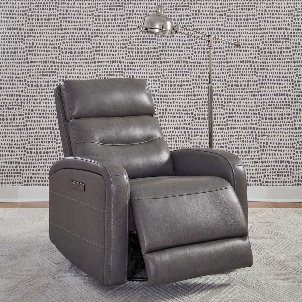 Rosslyn Triple Power Recliner Living Room Chair - York Charcoal Gray Leather. Picture 3