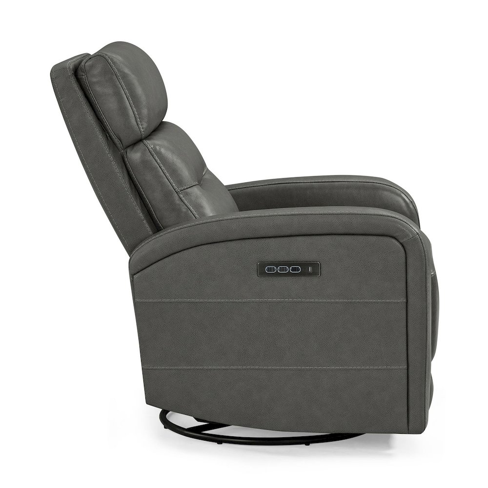 Rosslyn Triple Power Recliner Living Room Chair - York Charcoal Gray Leather. Picture 1