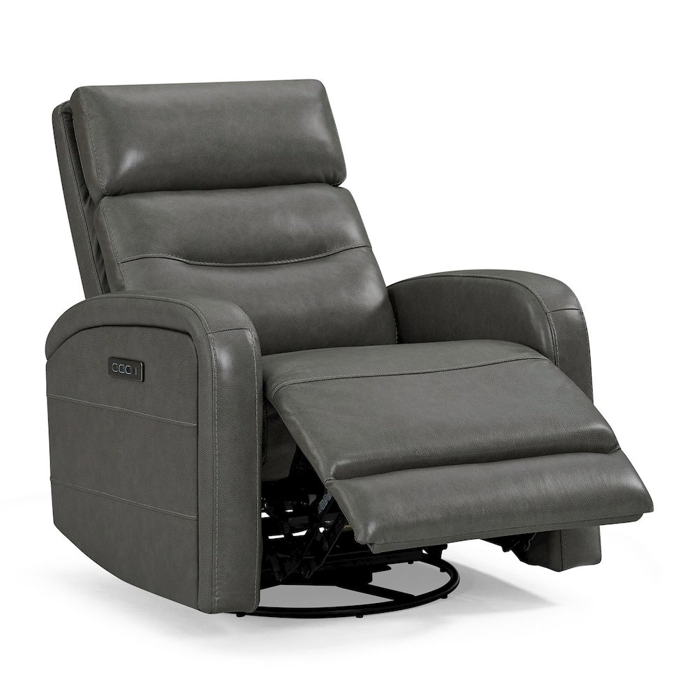 Rosslyn Triple Power Recliner Living Room Chair - York Charcoal Gray Leather. Picture 5