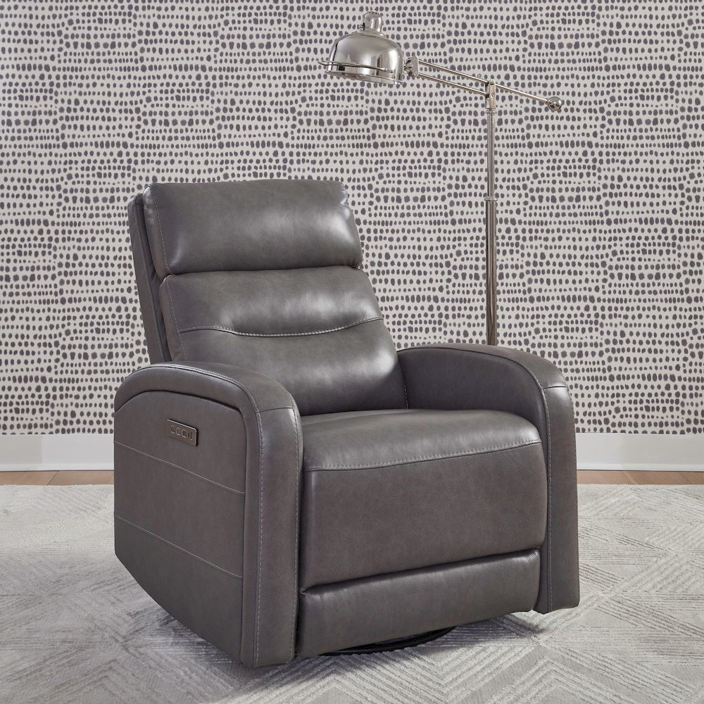 Rosslyn Triple Power Recliner Living Room Chair - York Charcoal Gray Leather. Picture 2