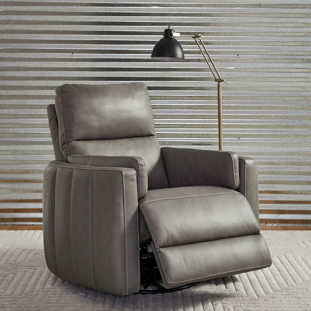 Reilly Triple Power Recliner Living Room Chair - Aline Light Gray Leather. Picture 3