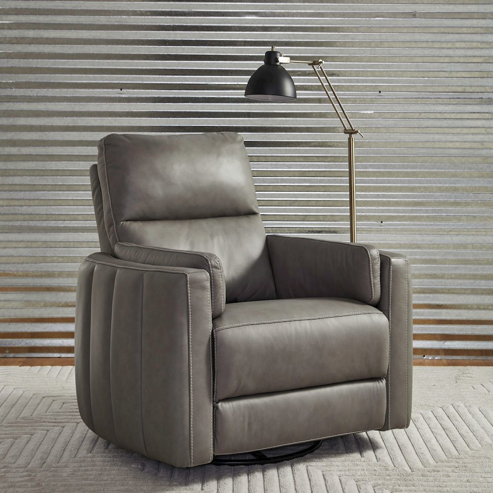 Reilly Triple Power Recliner Living Room Chair - Aline Light Gray Leather. Picture 2