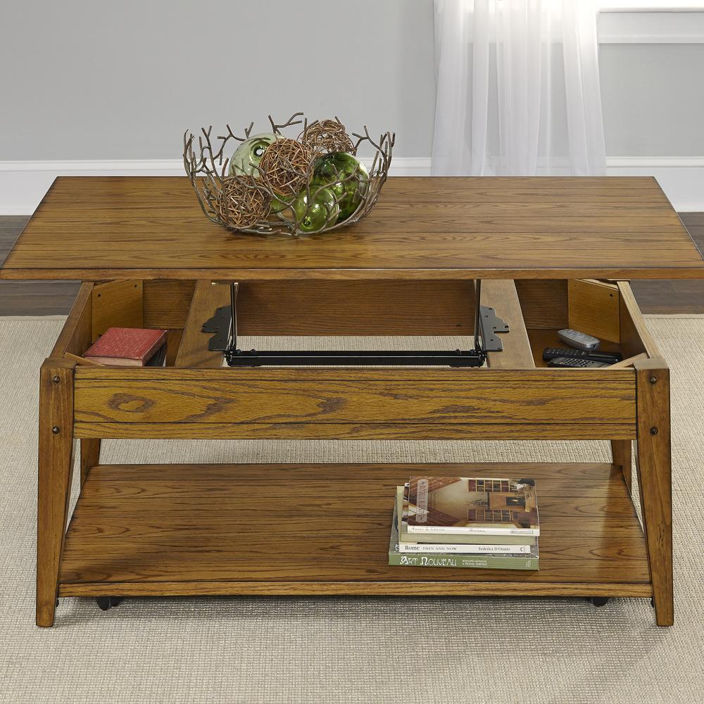 Lake House Lift Top Cocktail Table in Oak. Picture 2