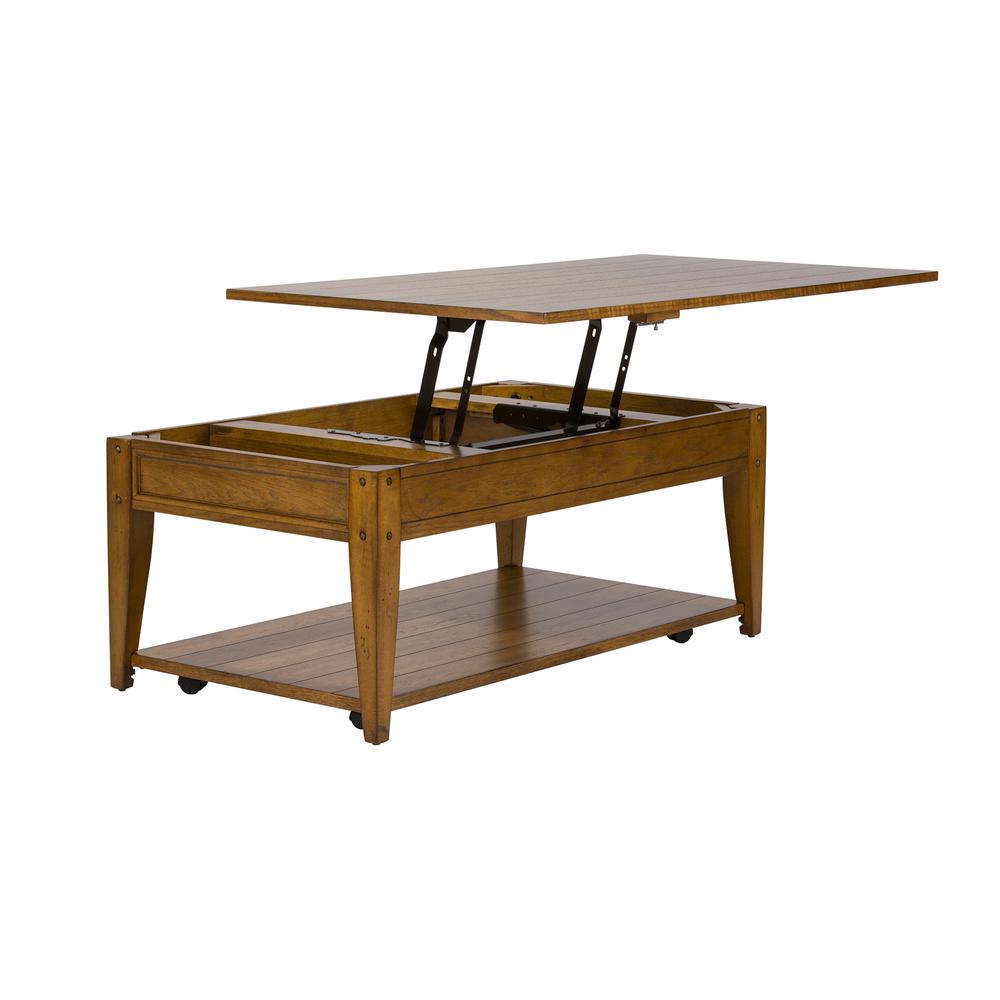 Lake House Lift Top Cocktail Table in Oak. Picture 1