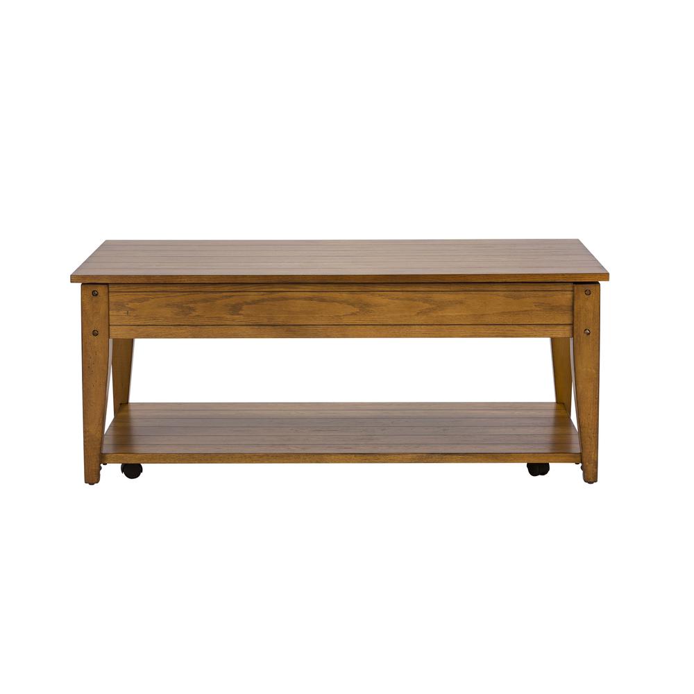 Lake House Lift Top Cocktail Table in Oak. Picture 3