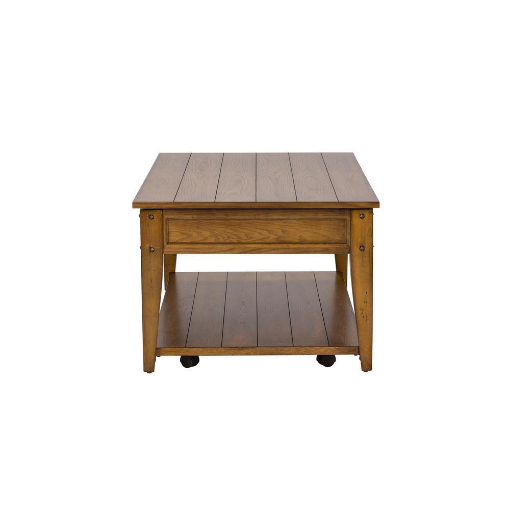 Lake House Lift Top Cocktail Table in Oak. Picture 4