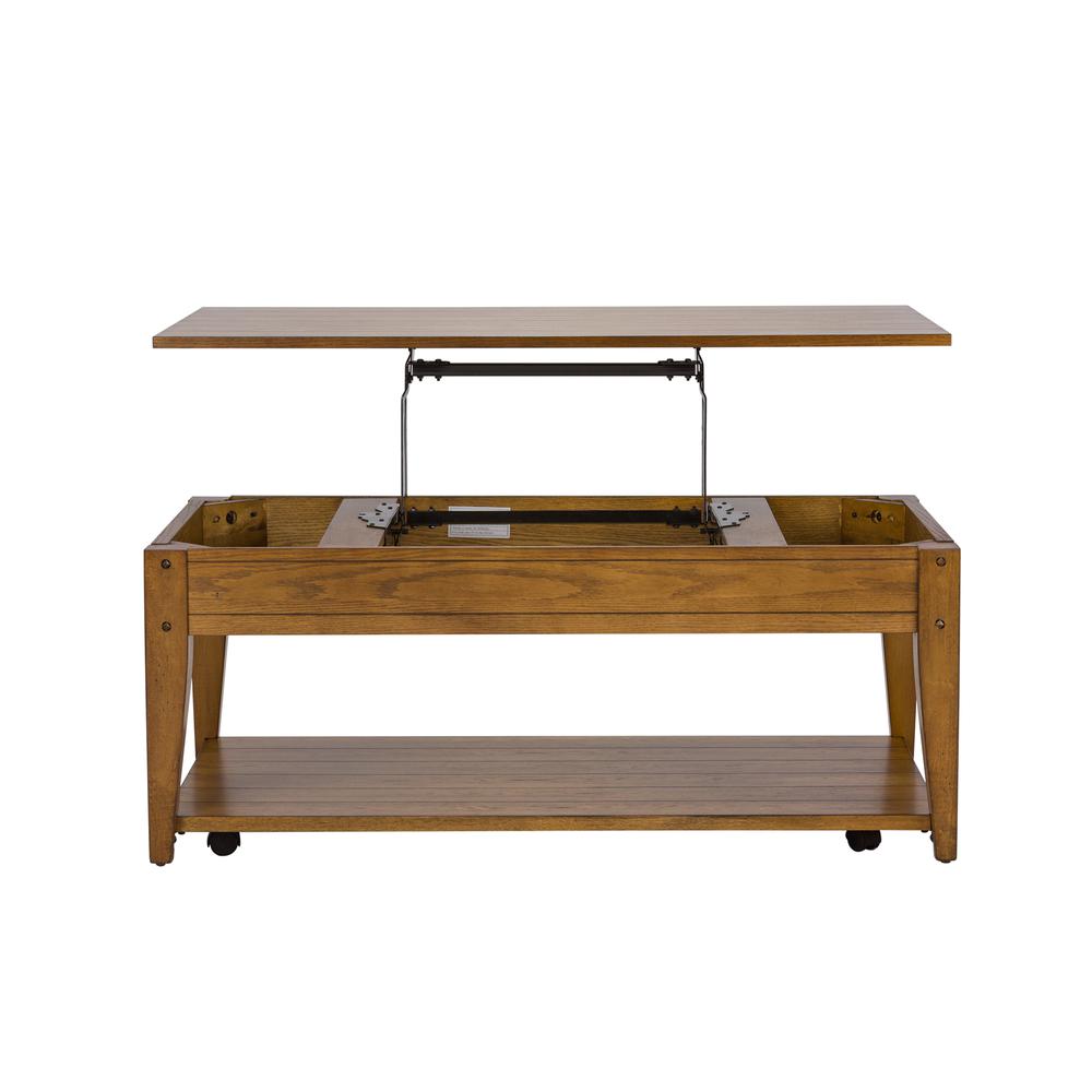 Lake House Lift Top Cocktail Table in Oak. Picture 5