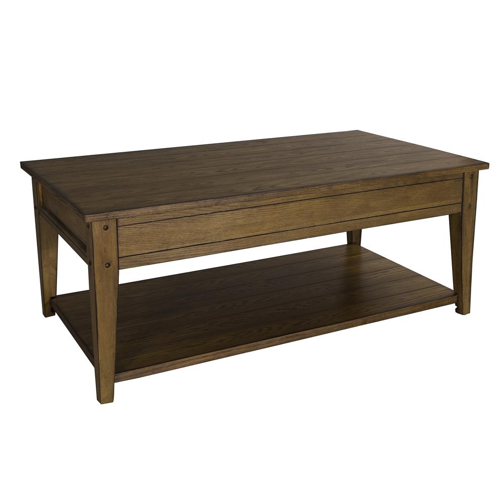Lake House Lift Top Cocktail Table in Oak. Picture 6