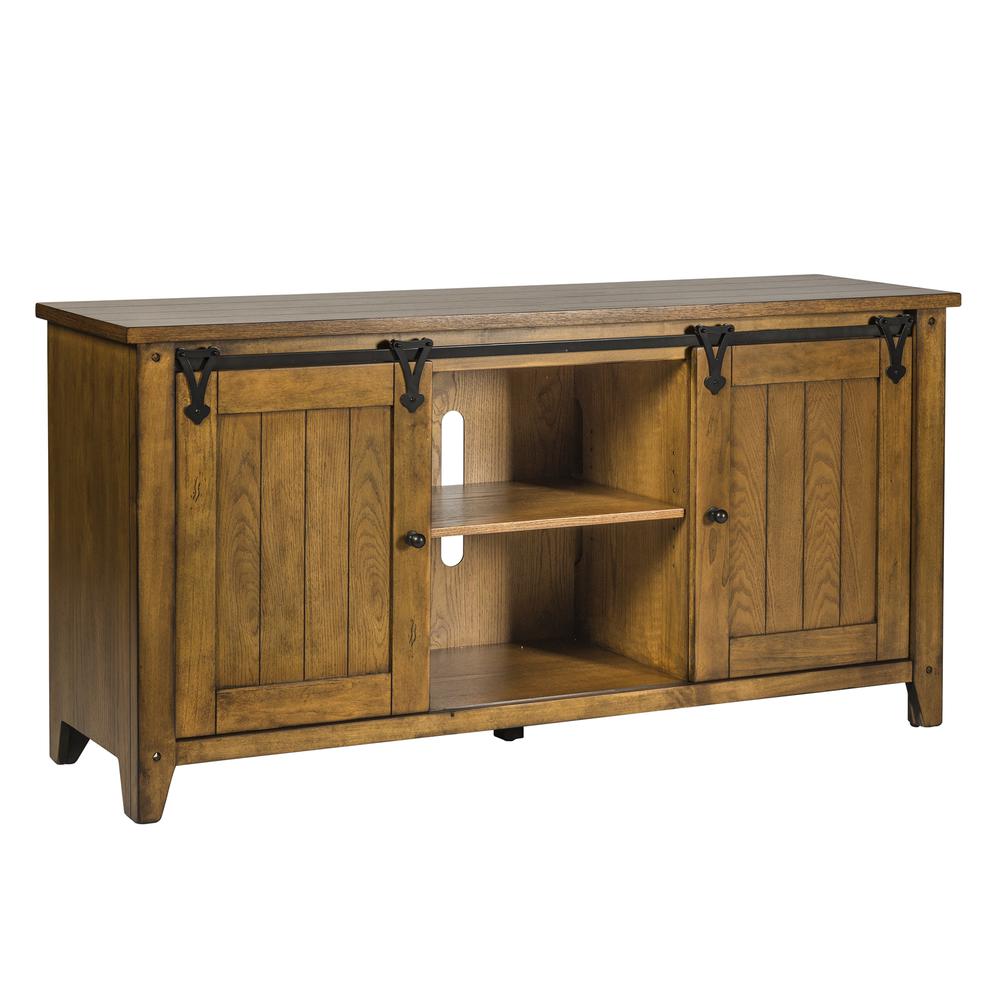 Lake House TV Console in Oak. Picture 3