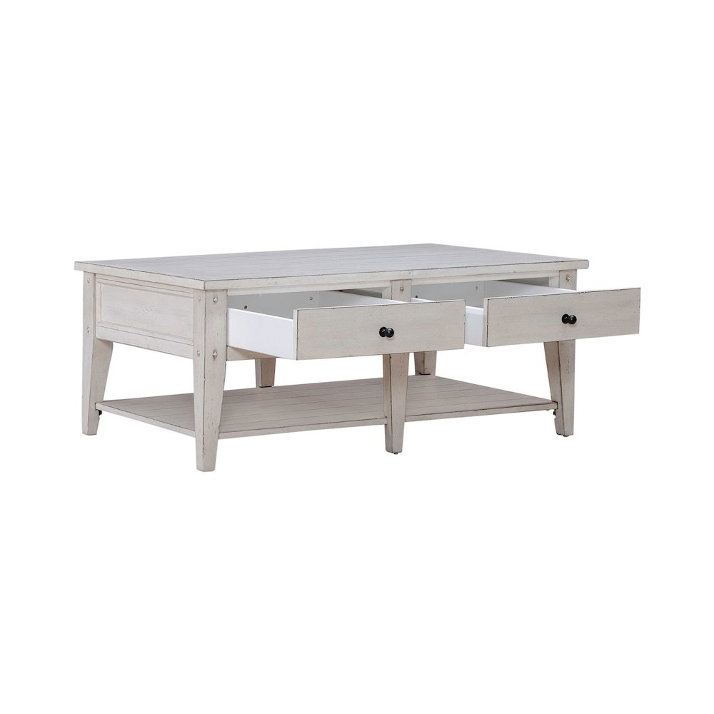 Lake House 3 Piece Table Set - Drawer Cocktail, 2 End Tables, White Oak. Picture 6